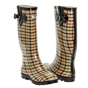 Women Plaid Tall Rainboots, #1415, Checkers